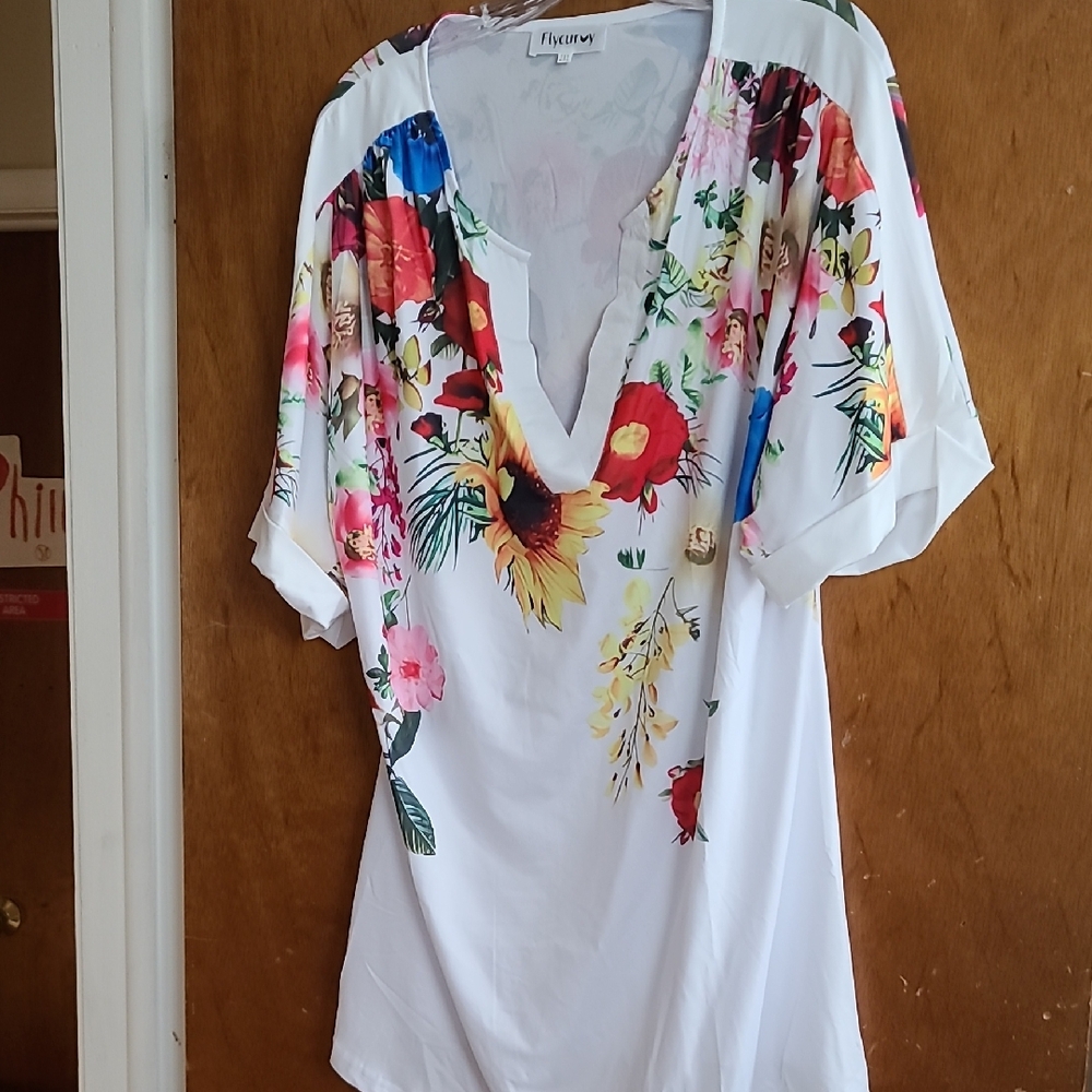 Floral V-Neck Blouse with Colorful Design